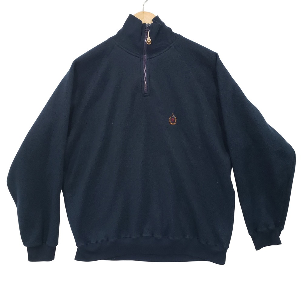 Vintage 90s Bugle Boy Mens‎ Navy Fleece Quarter Zip Pullover Sweatshirt Size M